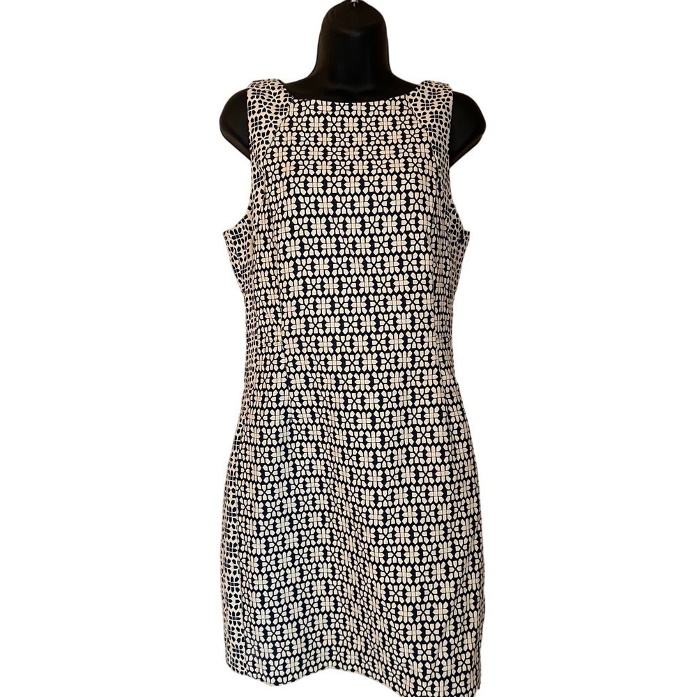 Banana Republic Women's Jacquard Open Cool Combo Dress  Navy and Cream Nautical